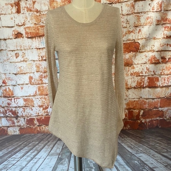 Joie Tan Linen Blend Woven Lightweight Sweater Asymmetrical Hem Small - Picture 4 of 10